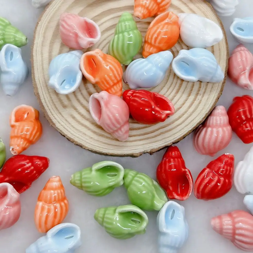 10Pcs Handmade Craft Conch Shell Bead Ceramic Fresh Color Ceramic Spacer Loose Beads Bracelet Making Kit 3D