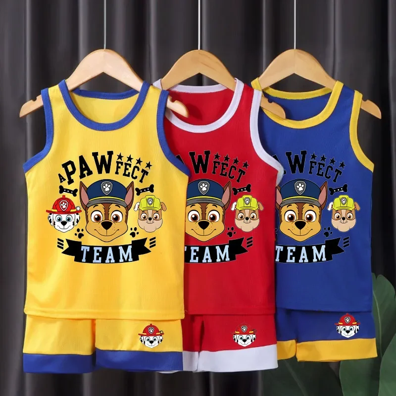 PAW Patrol Boys Basketball Clothes Sets Summer Kids Casual Vest and Shorts Two Piece Set Breathable Comfy Mesh Children Outfits