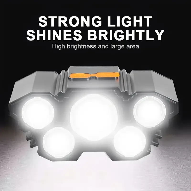 5 Led Flashlight Rechargeable With Built In Lithium Battery Strong Head Light Camping Adventure Fishing Cycling Headlamp JJ2549