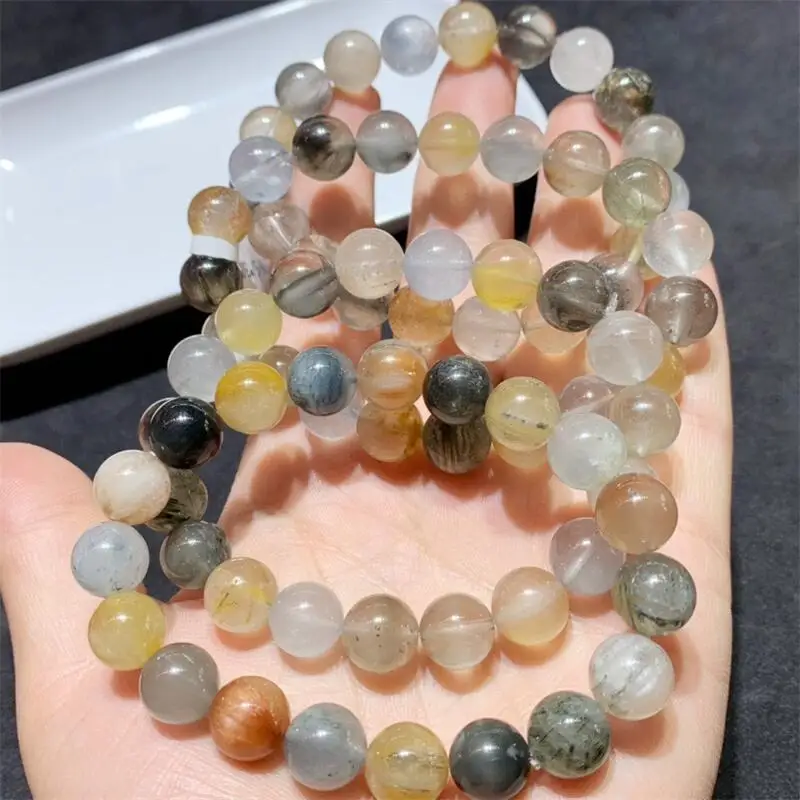 10MM Natural Colored Rabbit Hair Quartz Bracelet Woman Lady Man Healing Wealth Gift Crystal Beads Quartz Gemstone Jewelry