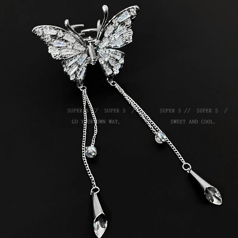 1PC Butterfly Metal Hair Grip Clip Female Senior Feeling Half Tie Hair Hair Clip New Chinese Tassel Small Shark Clip Hair Access