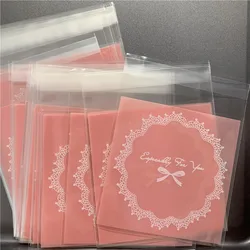 100pcs/lot Pink Blue Lace Bow Biscuits Bag Plastic Self Adhesive Cookies Packaging Bag Wedding Candy Gift Decoration Bags
