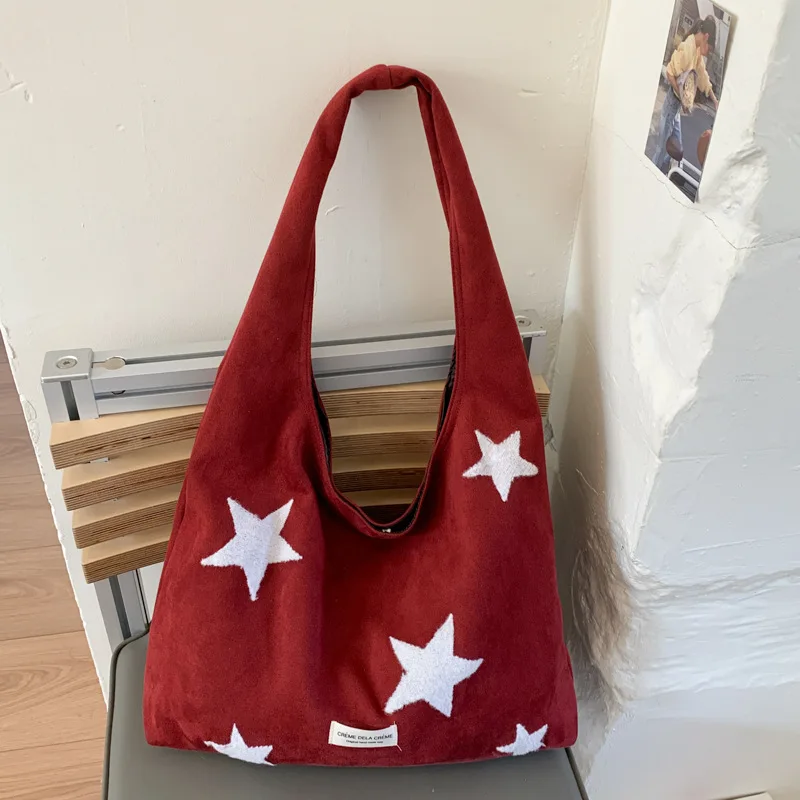 

Korean Style Simple Large Capacity Star Embroidered Single Shoulder Bag for Women2025New style college student casual commute to