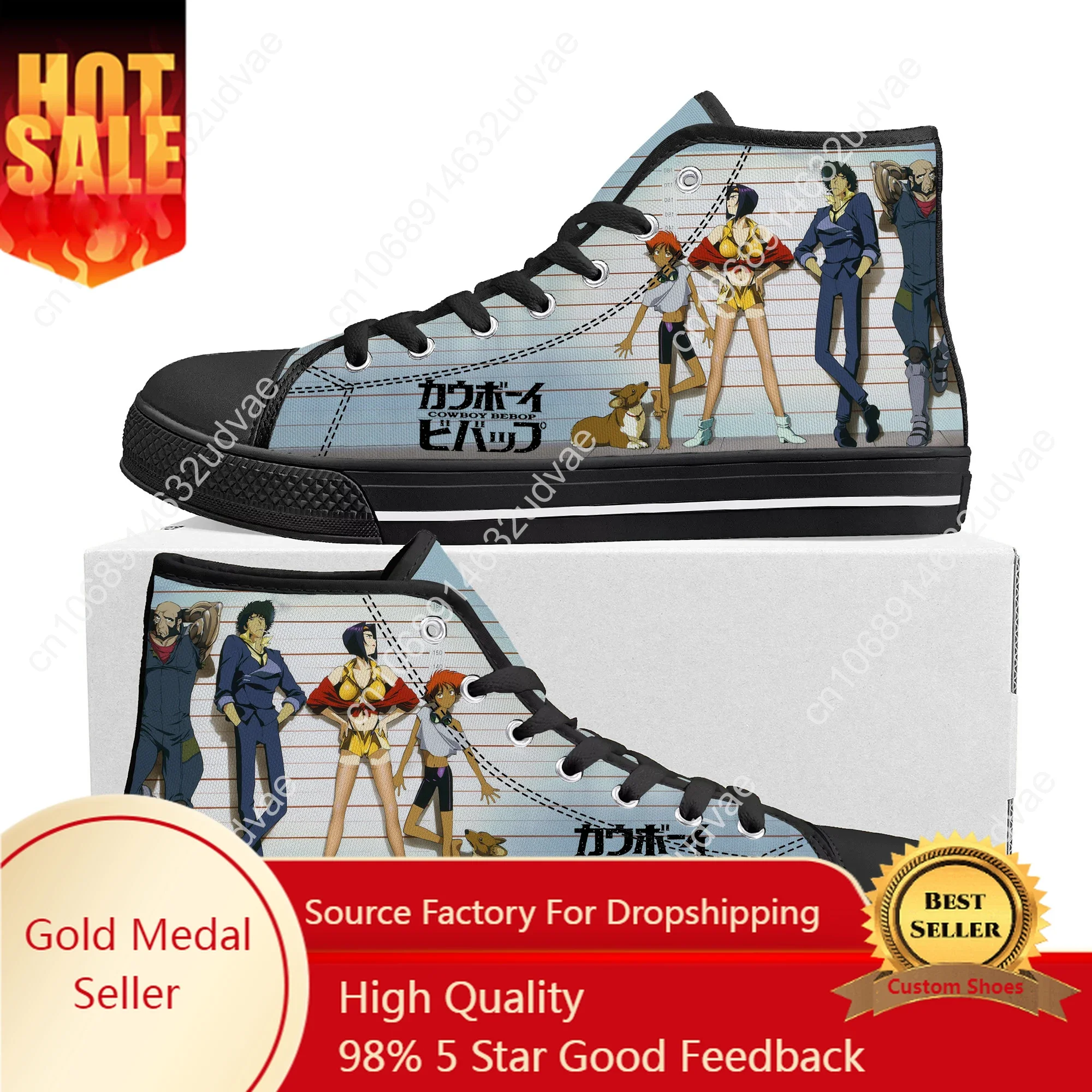 

Anime Manga Cartoon Cowboy Bebop High Top Sneakers High Quality Mens Womens Teenager Canvas Sneaker Couple Shoes Custom Shoe