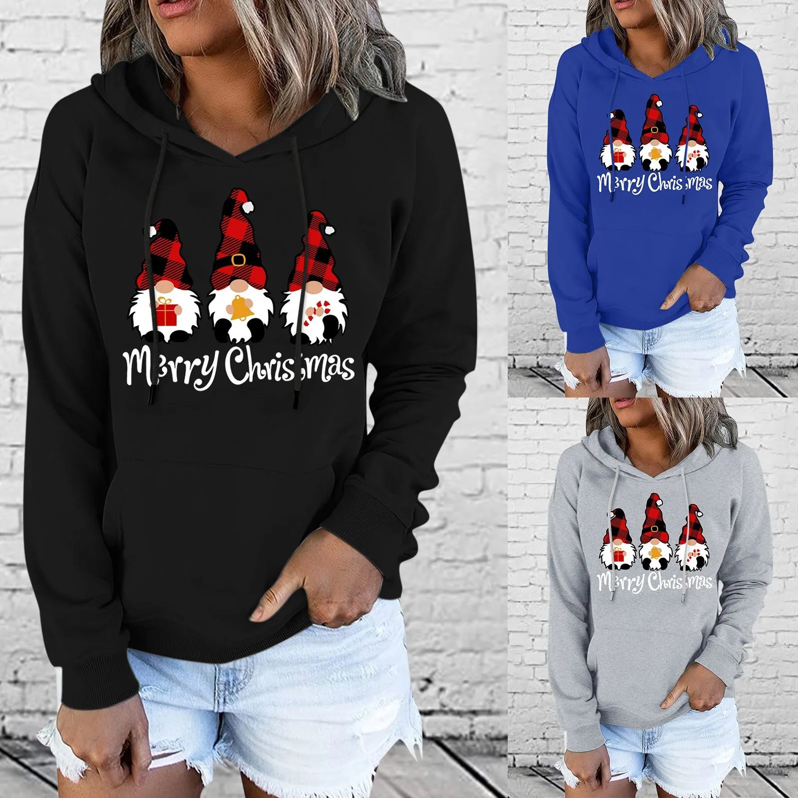 Women Long Sleeve Hoodie Sweatshirt Women Long-Sleeves Hooded Christmas Letter Print Tether Hoodie Sweatshirts for Women