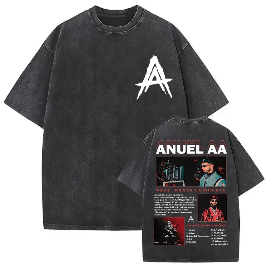 

Washed Vintage Rapper Anuel AA Real Hasta La Muerte Graphic T Shirt Men Hip Hop Casual T-shirt Unisex Fashion Oversized T-shirts