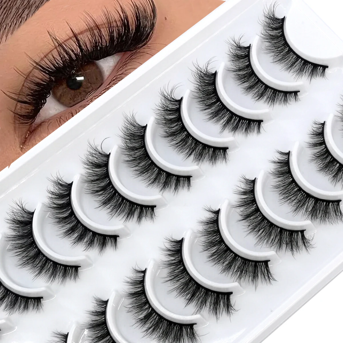 HBZGTLAD 10 Pairs 3D Faux Mink Lashes Fluffy Soft Full Thick Wispy Natural Long False Eyelashes Curly Lashes Wholesale Lashes
