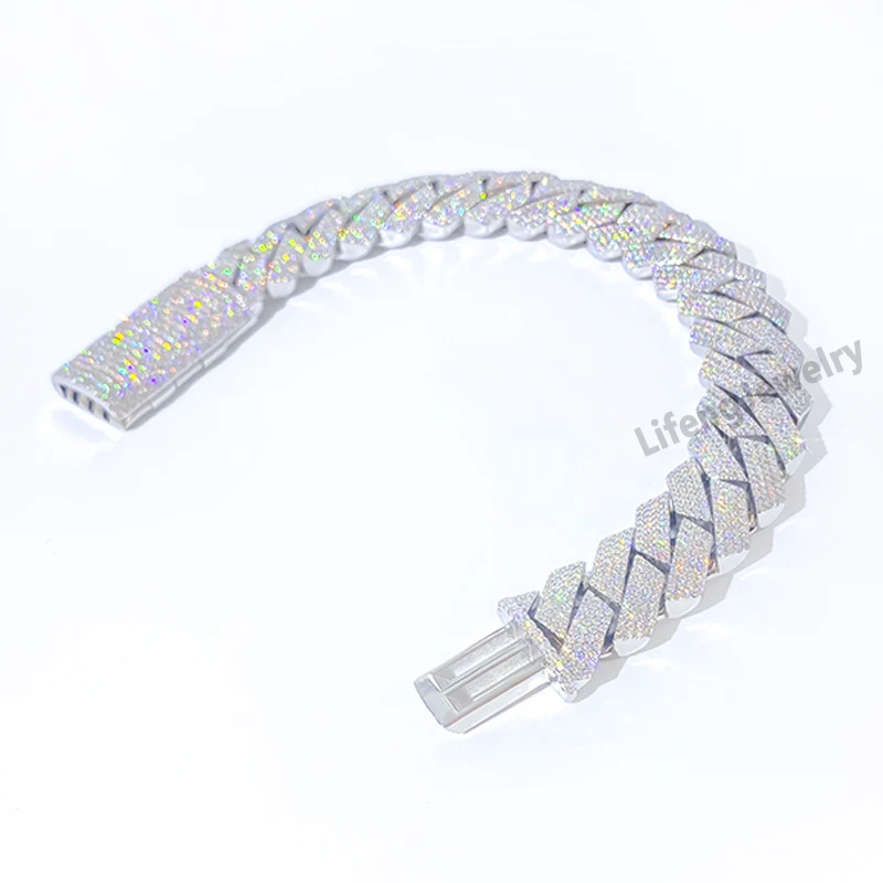 

Luxury Custom HipHop Iced Out Cuban Bracelet Silver Plated 15mm 4rows Diamond Moissanite Bracelet Miami Cuban Link Chain