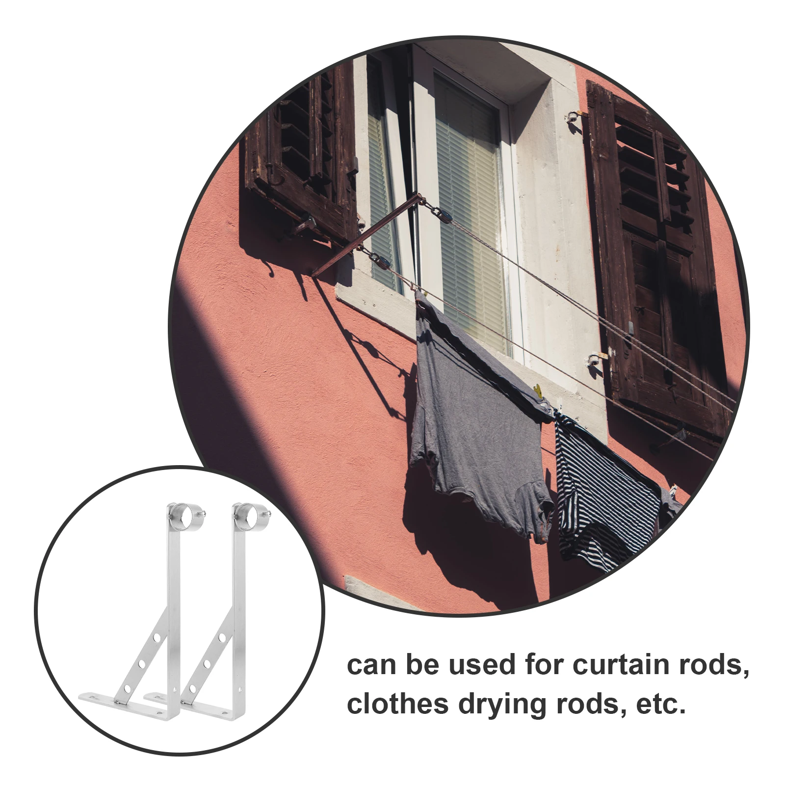 

2Pcs Stainless Closet Rod Brackets Clothesline Pole Brackets 10 Inch Side Mount Drying Racks Balcony Wall Closet Supports