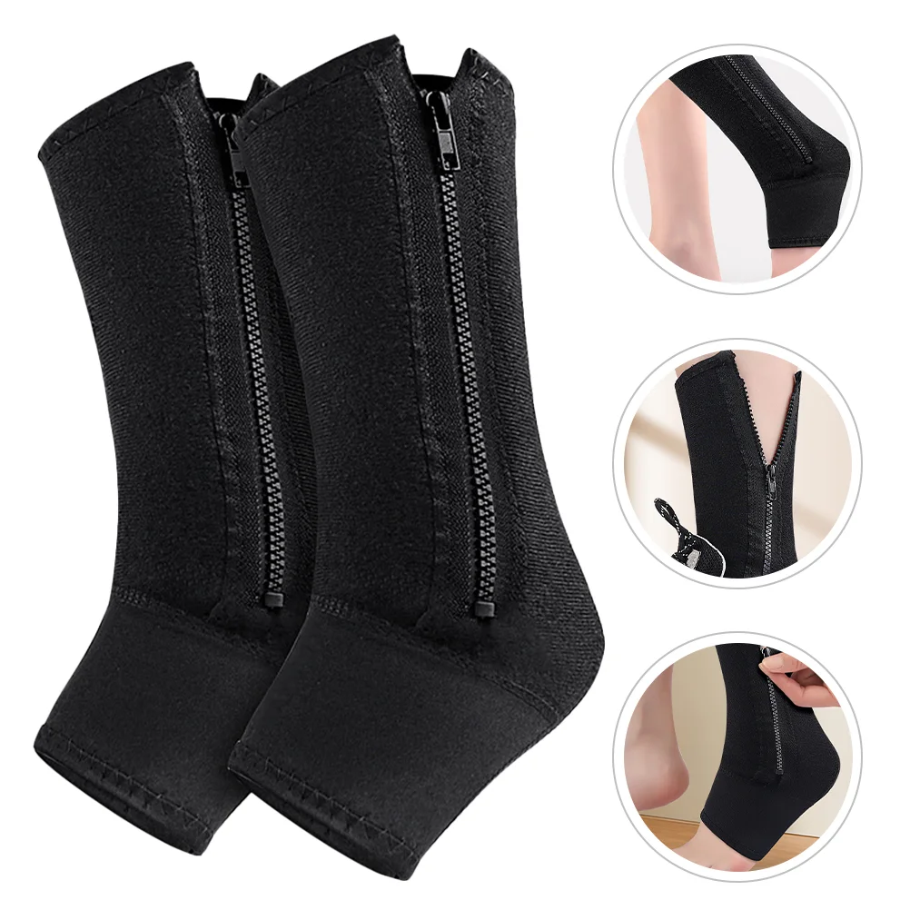 

2 Pcs Sports Ankle Guard Leg Sock Cover Zipper Foot Socks Fixed 2pcs (Black) Brace Sleeve Support for Men Compression Women