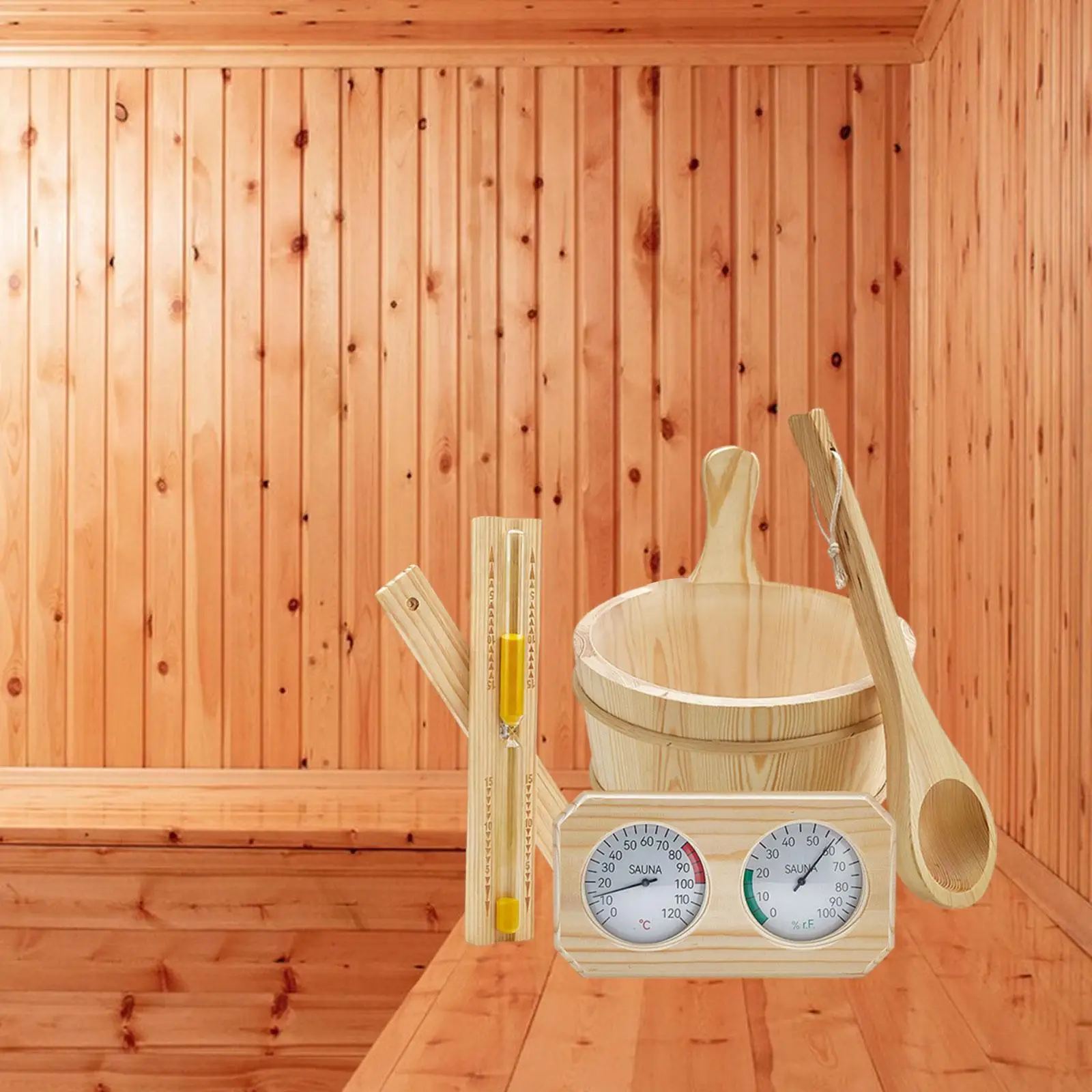 Sauna Accessories Set 4L Gifts Sturdy Flower Pot,Multifunctionlal Ladle Bucket Hourglass Sand Timer for SPA,Swimming Pool Home