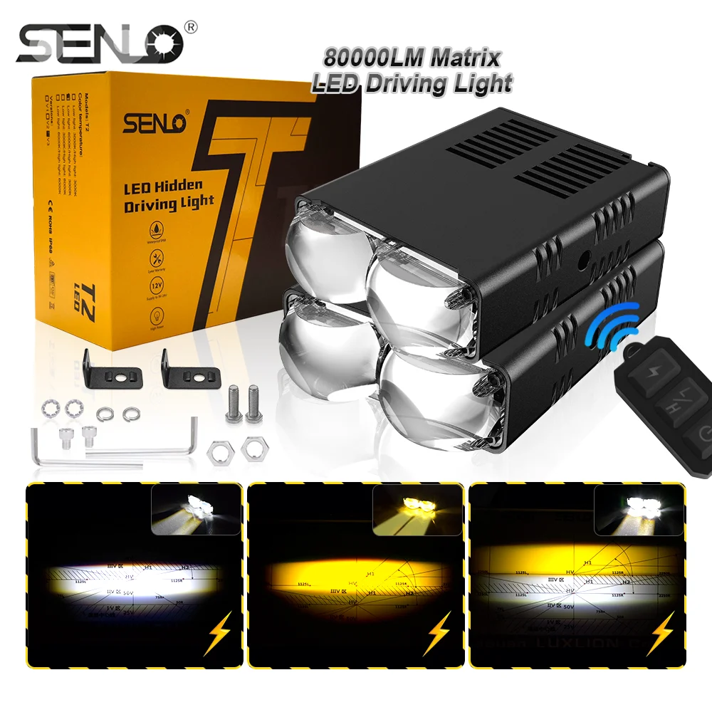 Senlo العالمي سيارة مصبغة LED الضباب طقم إضاءة 80 واط السوبر مشرق المصباح مقاوم للماء أضواء مساعدة سهلة التركيب لشاحنة SUV