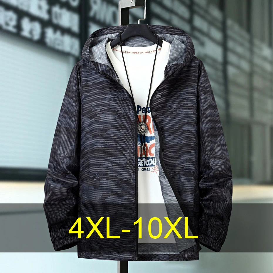 

Summer Thin Jacket Men 10XL Plus Size Camouflage Jackets Fashion Casual Camo Hooded Jackets Male Big Size 10XL