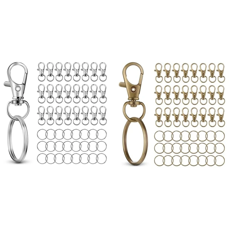 50 PCS In 25 Sets, Metal Swivel Lobster Claw Clasps, Snap Hooks And Sturdy Key Rings, For Key Chain Making Kit