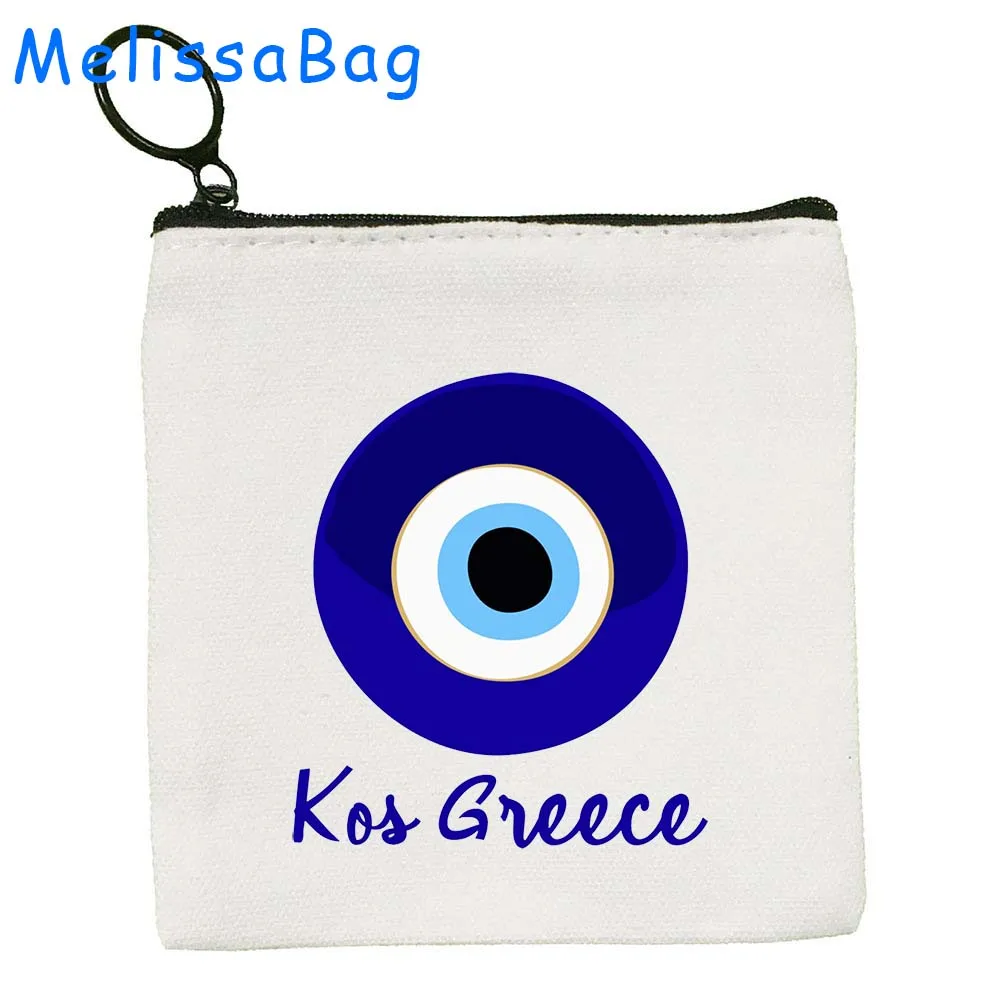 Greek Turkish Colorful Nazar Blue Evil Eye Hamsa Hand Girl Amulet GREECE Canvas Bag Coin Purse Key Case Bag Wallet Zipper Pouch