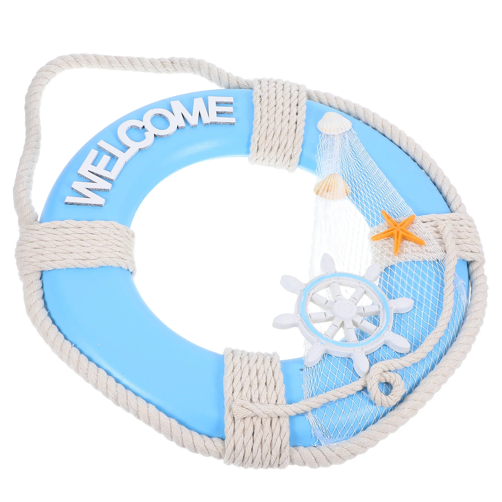 

Mediterranean Style Lifebuoy Wooden Wall Hanging Nautical Artwork for Living Room Beach Theme Dining Room Entryway Decor