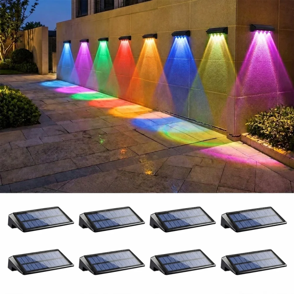 Solar Wall Light Outdoor IP65 Waterproof LED Fence Deck Step Security Lamp Solar Powered Pathway Yard Porch Garden Lighting 8pc