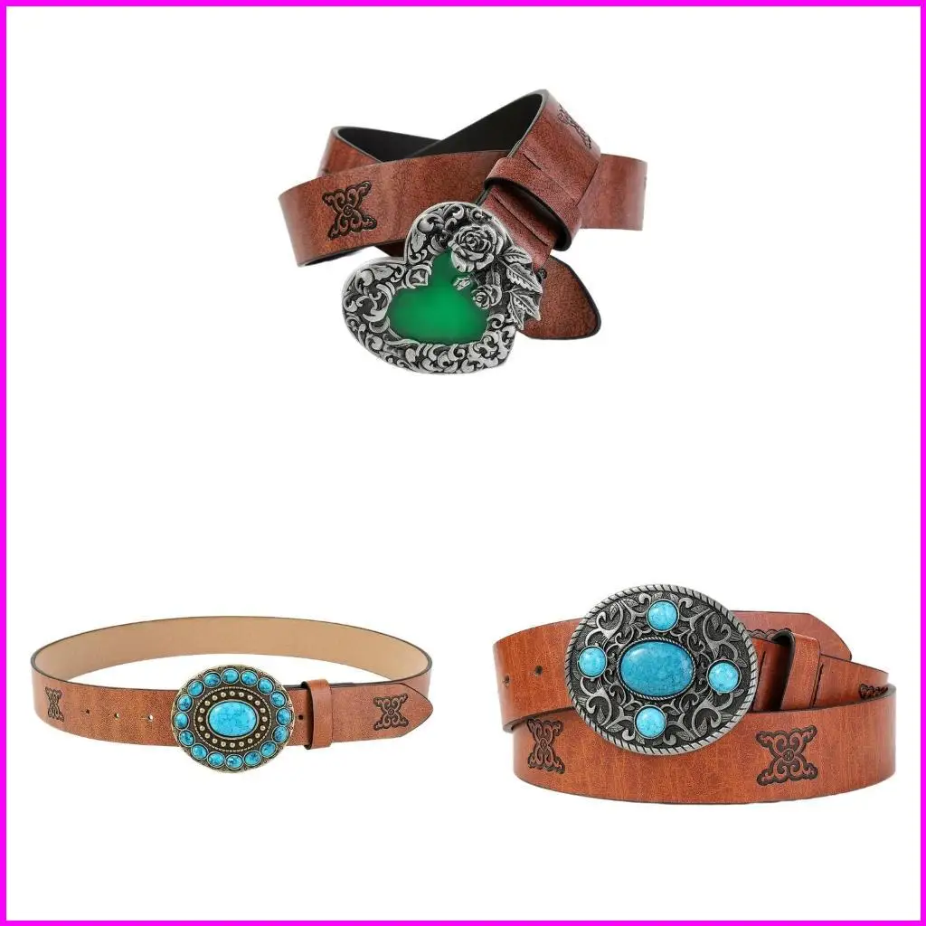 

Gemstones Buckle Waist Belt Adjust PU Belt for Girl Jeans Skirt Coat Decorative