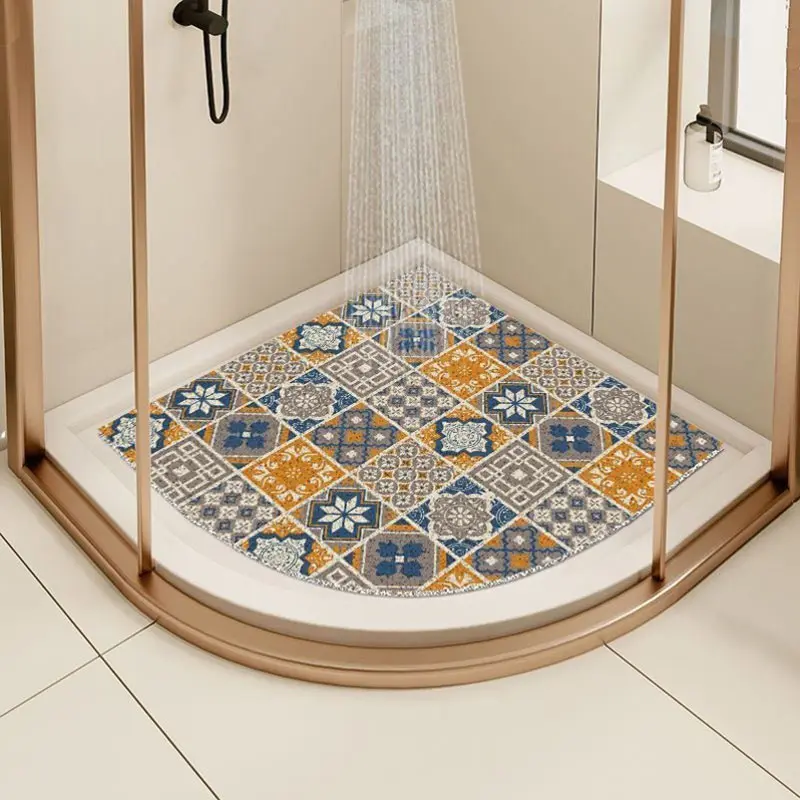 

Ретро-коврик для душевой кабины, противоскользящий коврик для туалета и ванной комнаты, веерообразный полый шелковый коврик для ванной, круглый напольный коврик