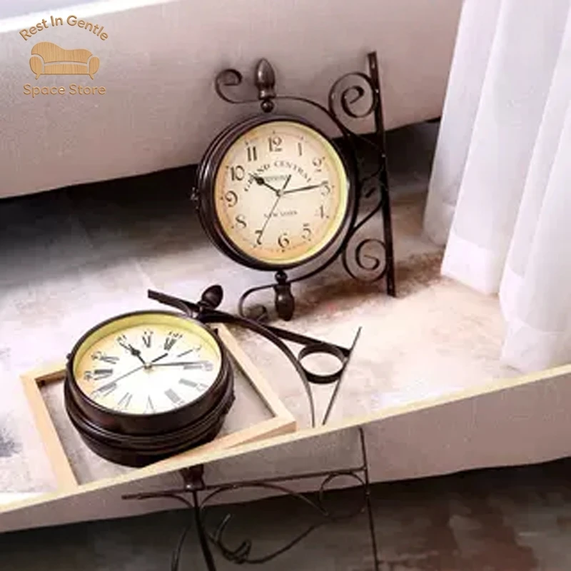 European American retro nostalgic double-sided wall clock creative decoration