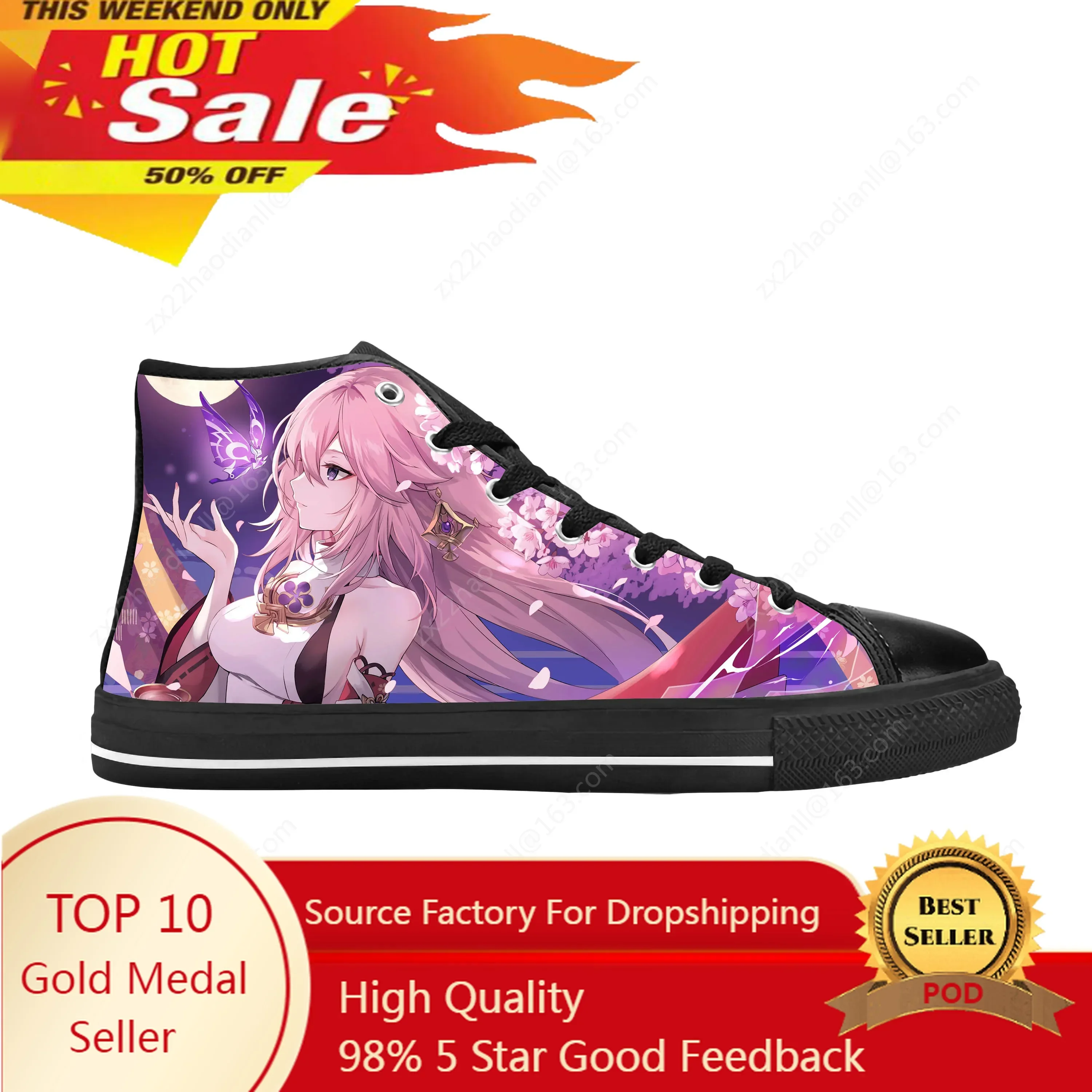 Anime Manga Cartoon Genshin Impact Yae Miko Guuji Casual Cloth Shoes High Top Comfortable Breathable 3D Print Men Women Sneakers