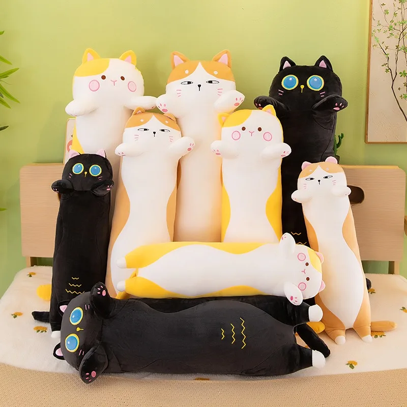 Kawaii ألعاب من نسيج مخملي لطيف الدهون القط سلسلة كبيرة المعانقة وسادة سوداء مستديرة السمين القط أريكة سرير رئيس وسادة محشوة دمية للأطفال