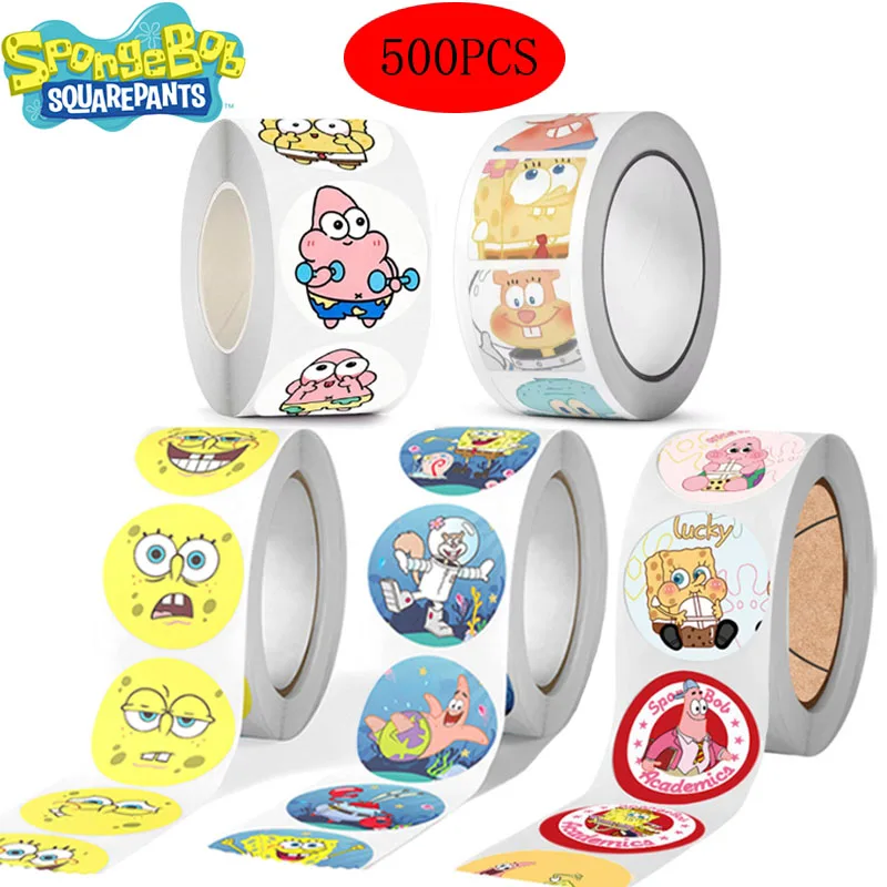 

500PCS Cartoon Spongebob Stickers DIY Cute Patrick Star Anime Figure Image Children's Reward Envelope Sealing Decoration Sticker