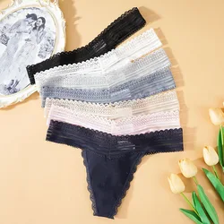 Sexy Lace Thong Women Low Waist Panties Transparent Hollow Out Underwear G-string Female Seamless Solid Color Lingerie