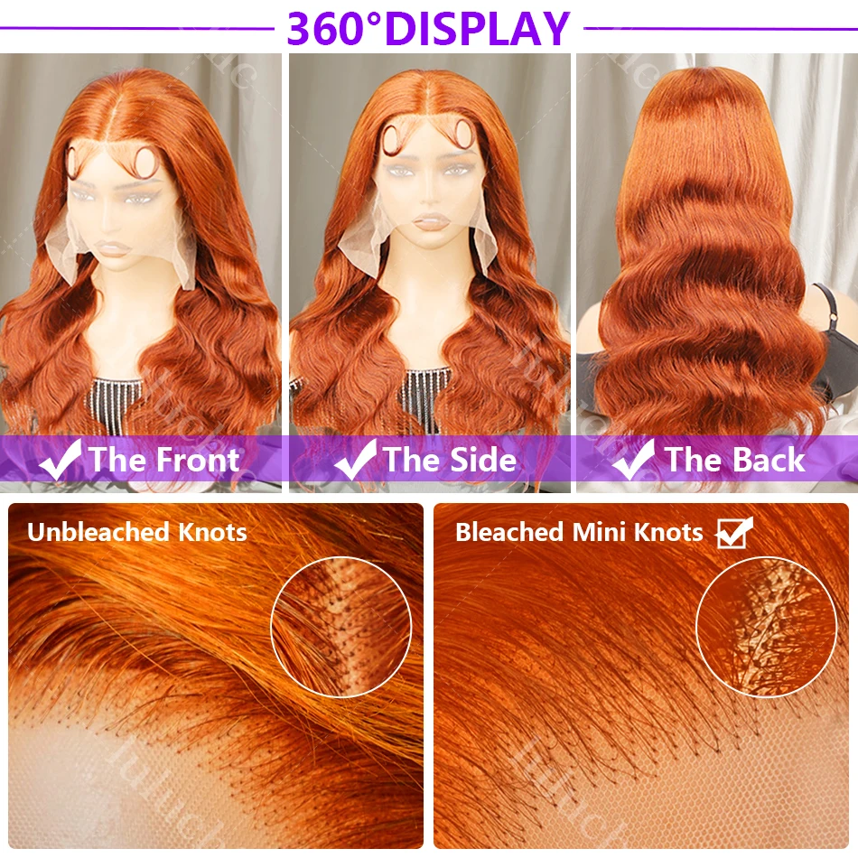 Ginger Orange 13x6 HD Lace Front Wigs Human Hair Bone Body Wave 13x4 Human Hair Lace Frontal Wigs Transparent Lace Wig For Women