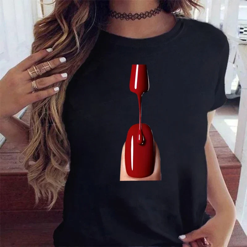 New Colorful Nail Polish Printed Women T Shirt Summer Tee Shirt Tops Tshirt Casual Female Clothes Tops