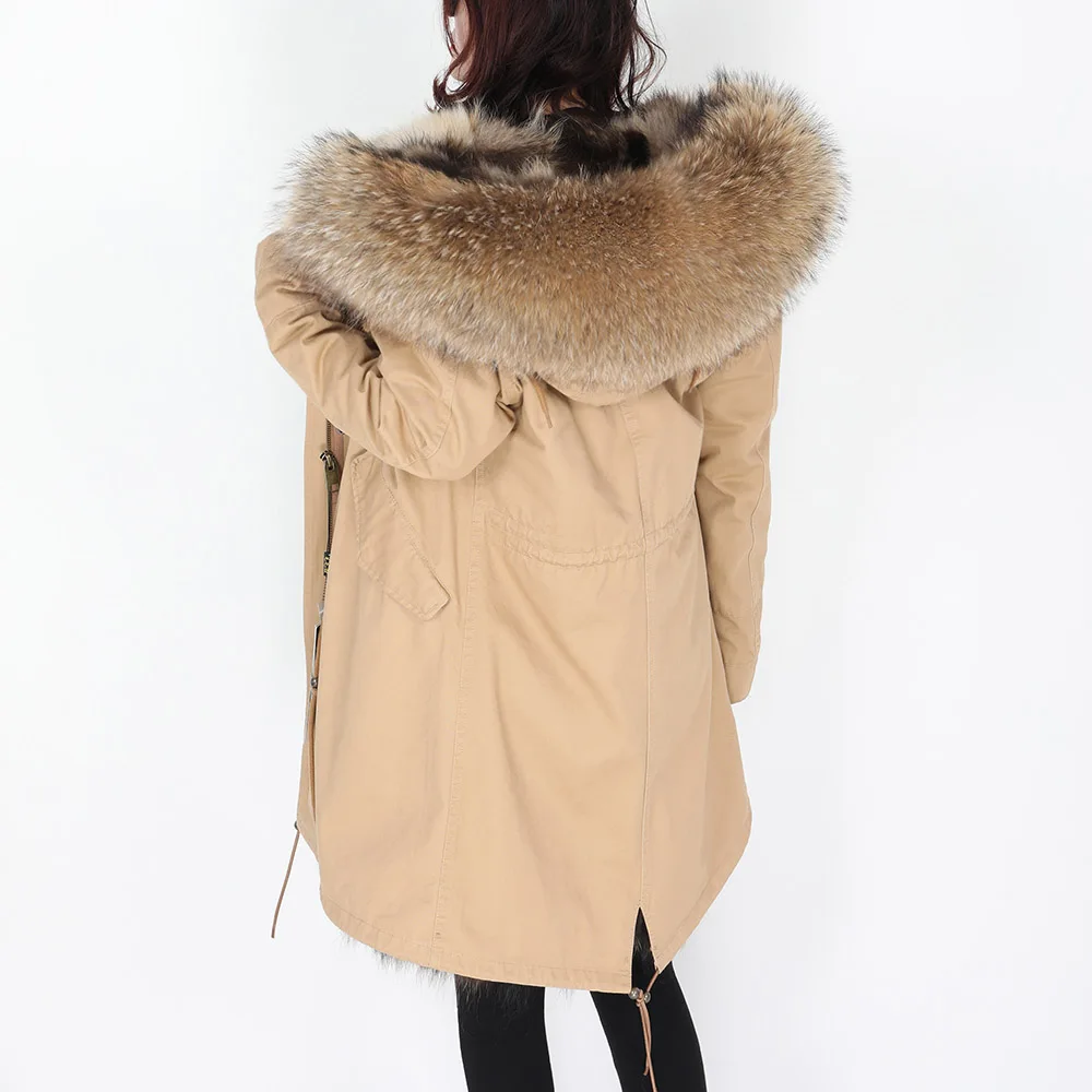 2024 Maomaokong Winter Jackets For Women Raccoon Fur Liner Inner Fur Jacket Natural Real Fur Collar Coat Women's Parkas