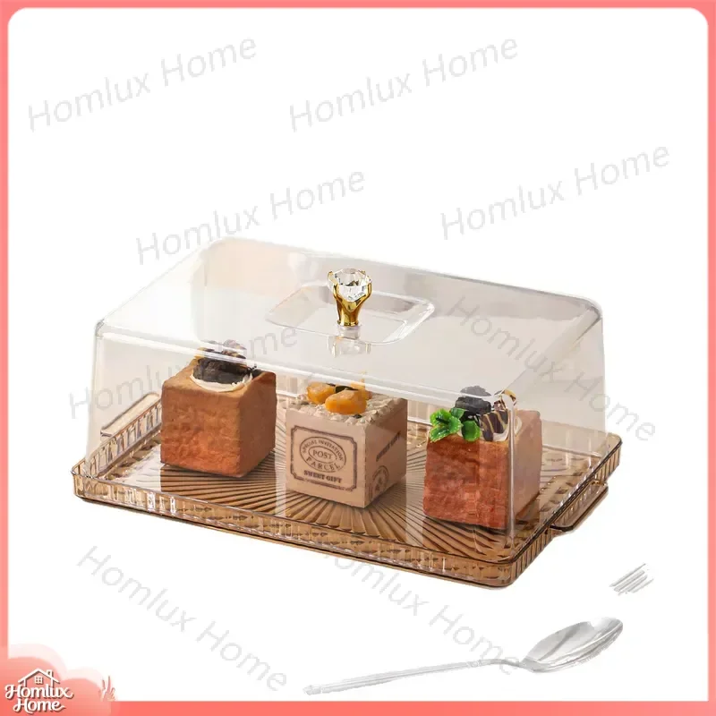 Acrylic Dessert Tray with Lid for Bread Cake Display Afternoon Tea Snacks Fruit Serving Tray Clear Food Presentation Tray