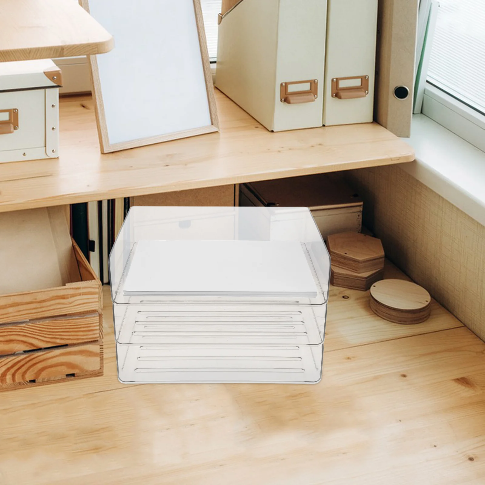 

File Organizer Storage Box Clear Stackable Desktop Document Holder For Papers Letters Receipts Office School Home Plastic