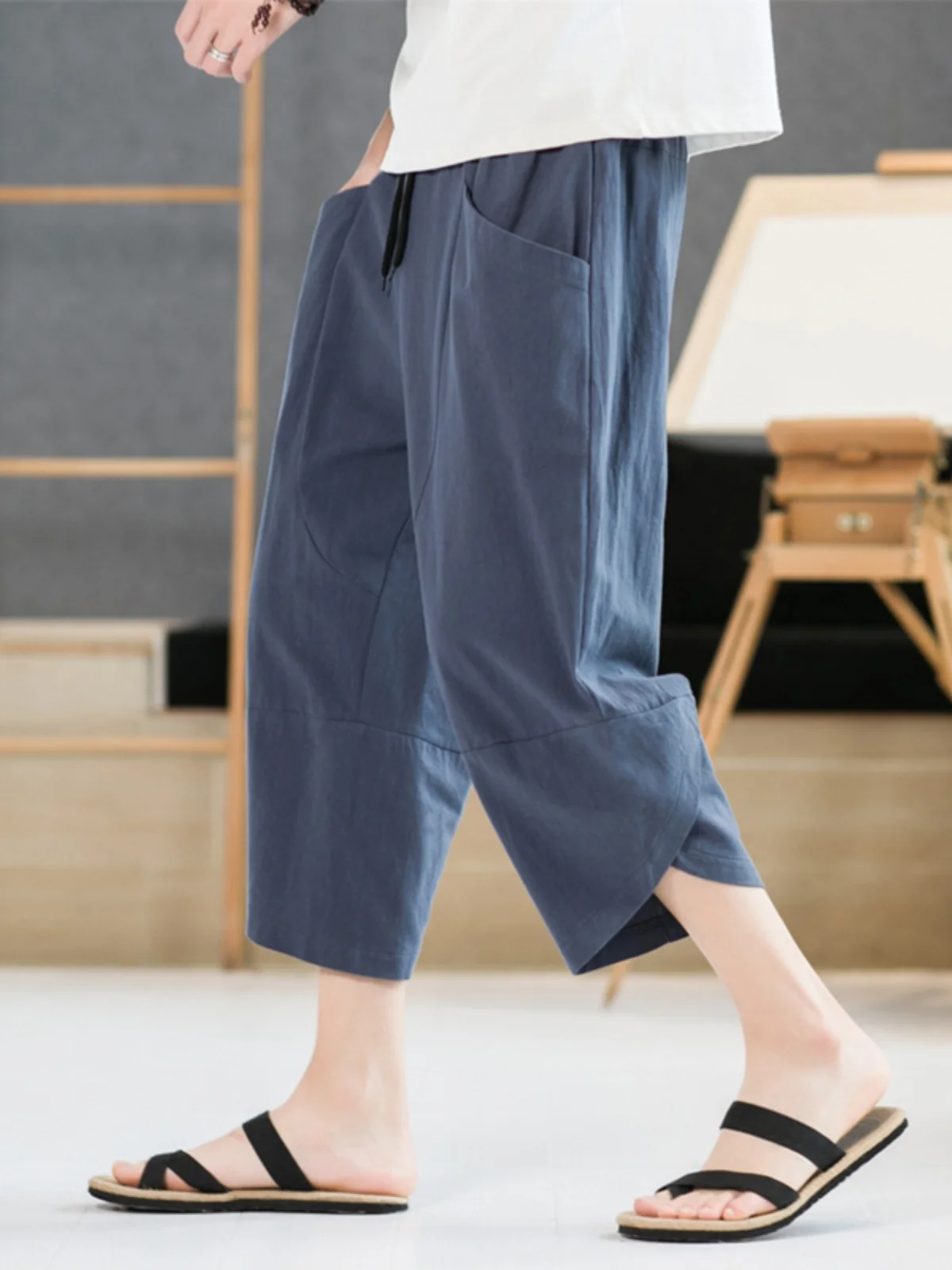 

Летние тонкие хлопковые льняные брюки свободного кроя, новые, в китайском стиле, больших размеров, модные, прямые, повседневные, для отдыха