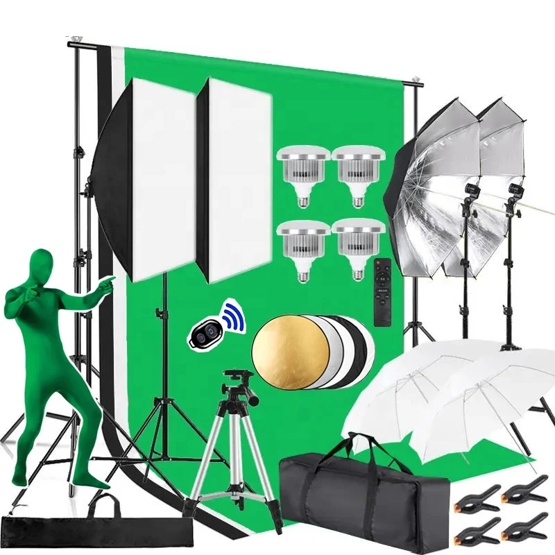 36in 1 Green Backdrop Photography Video Lights Set Umbrella Reflector Photo Studio Professional Photography Equipment Kit