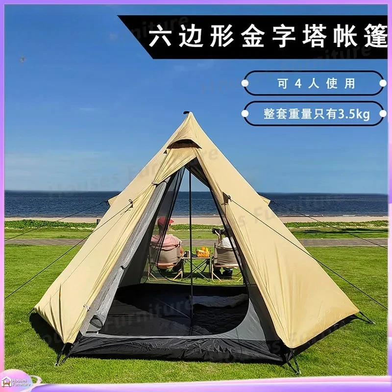 For Outdoor Camping Indian Pyramid Tent 4 Person Sun Rain Protection Breathable Double Layer Large Family Car Roof Top Tent
