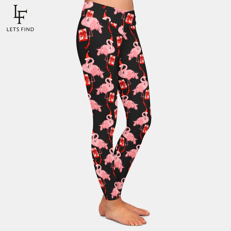 Letsfind Fashion Kerst Nieuwe Jaar Flamingo Met Aanwezig En Santa Hoed Print Broek Hoge Taille Fitness Vrouwen Leggings