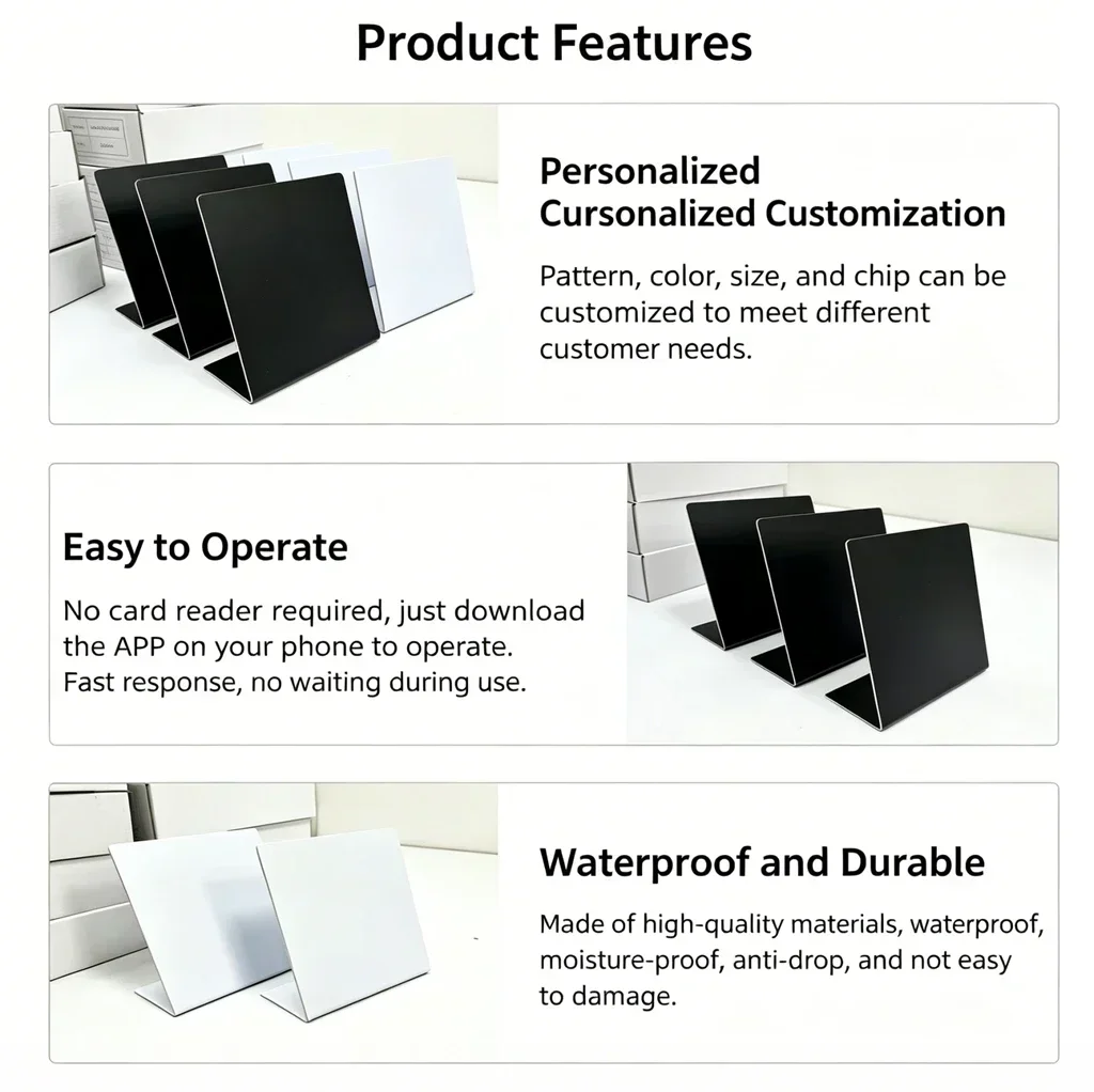 13.56MHz NFC215 Chip Blank Tags (White/Black) - 504Bytes - Patternless for Social Media, Google Review RFID Stand Display