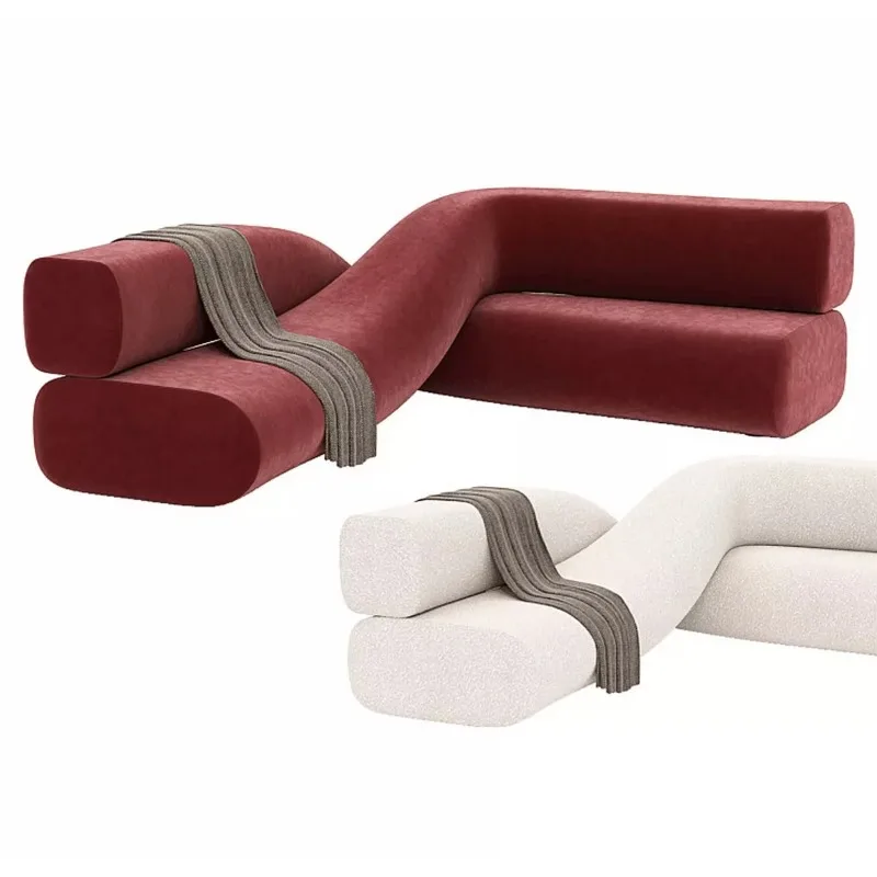 Designer Shaped Hotel Sofa, Villa Living Room Plastic Surgery Beauty Salon Clothing Store Velvet Fabric Solid Wood Furniture
