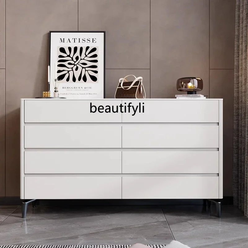 Italian minimalist solid wood eight-bucket cabinet, living room high-style dining side cabinet