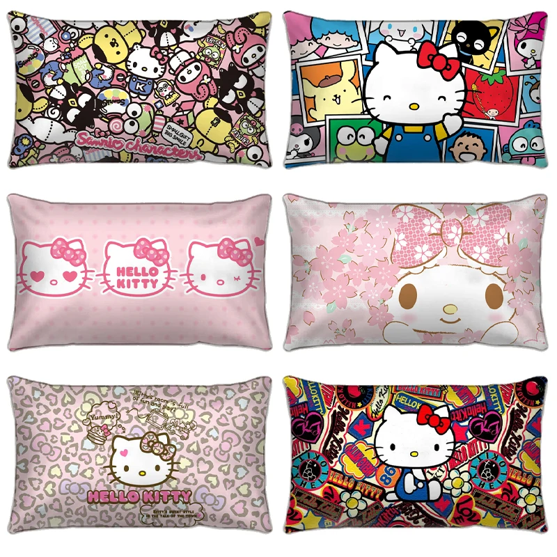 Funda de almohada bonita de Hello Kitty Sanrio Kuromi Kawaii, funda de almohada con estampado de dibujos animados, cojines para sofá y sala de estar, decoraciones para dormitorio de niñas
