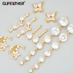 GUFEATHER MF02,jewelry accessories,18k gold rhodium plated,copper,zircons,hand made,charms,diy pendants,jewelry making,6pcs/lot