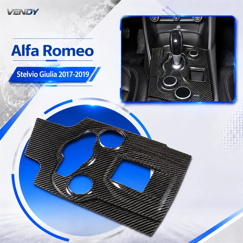 Real Carbon Fiber For Alfa Romeo Stelvio Giulia 2017-2019 Center Console Gear Shift Panel Decor Cover Modified Parts Accessories