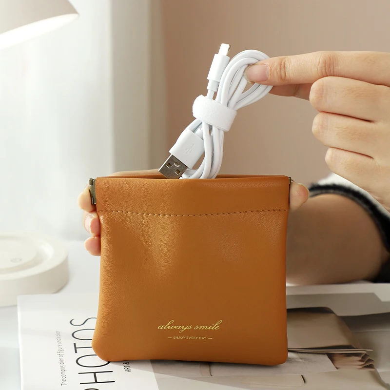 Portable Mouth Red Envelope Makeup Bag Headphone Data Cable Storage Bag Shrapnel Bag Automatic Closing Cute Jewelry Digital Bag