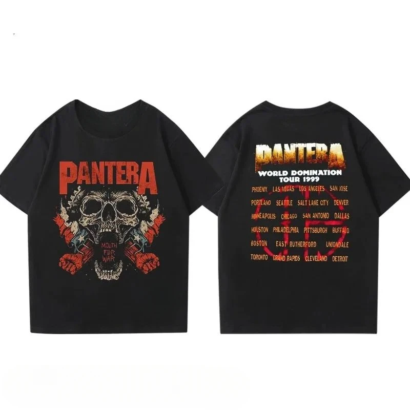 Fashion PANTERA Pandora Band Short Sleeved T-shirt Men's Cotton Loose Hard Core Heavy Metal Rock Band Surrounding Half Sleeves