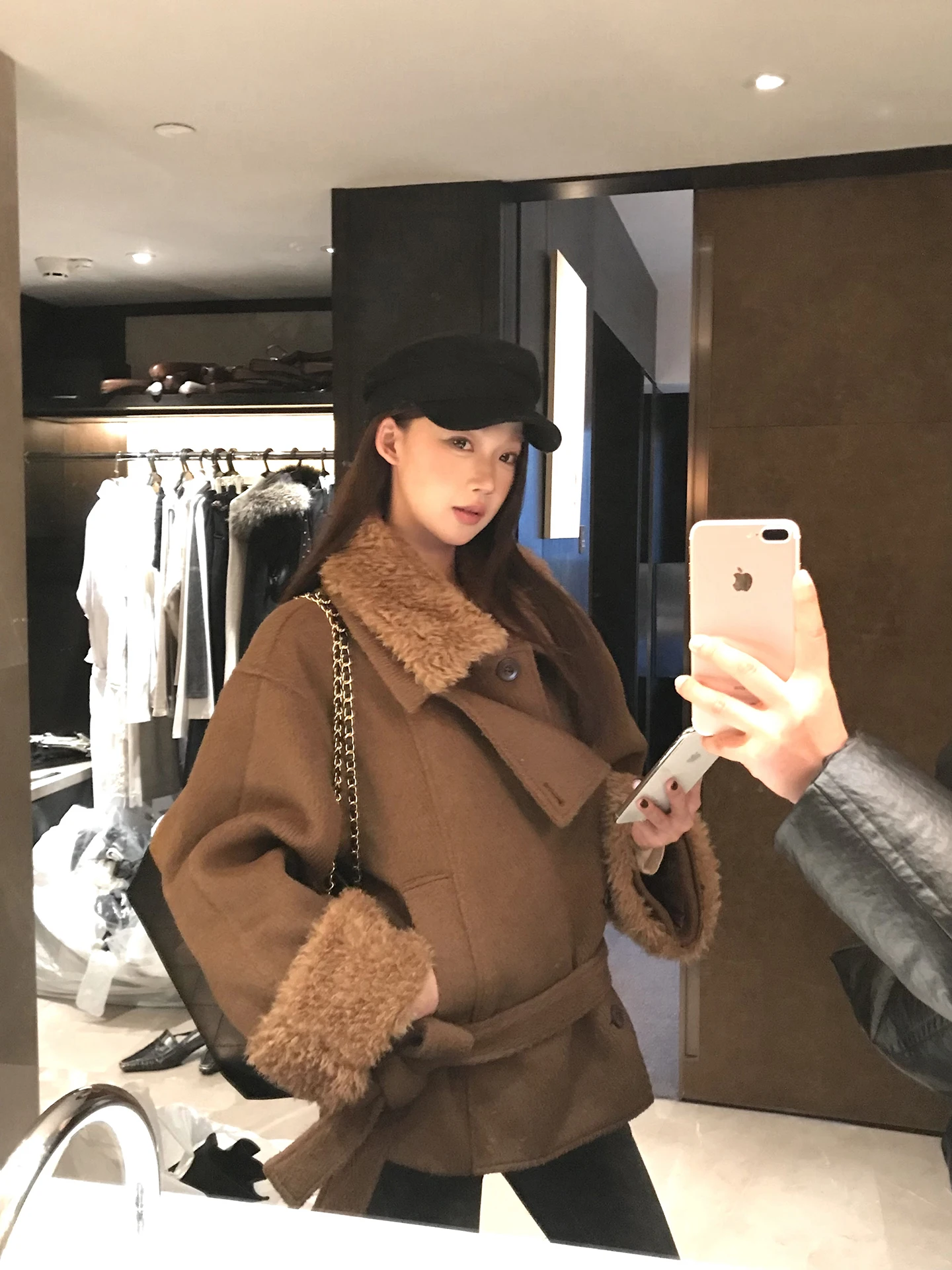 

Red Celebri ort Coat Women's Sle 2025 New Winter Thiened Small Size Woolen Coffee Color Cotton Blend Outerwear Women