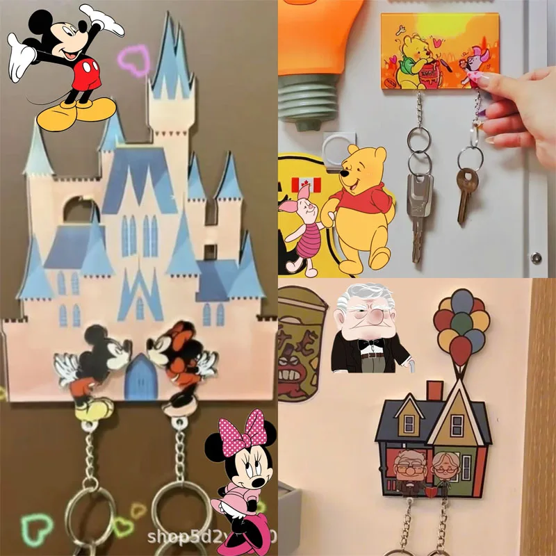 

Disney Mickey Mouse Keychains Winnie the Pooh Key Holders Anti-Lost Pendant Refrigerator Sticker Decoration for Couples Gifts