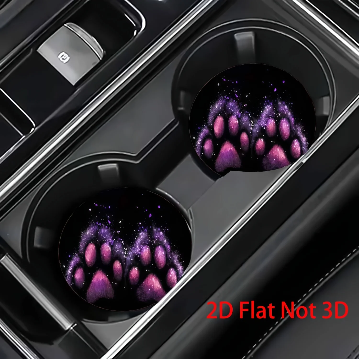 2pcs Fantasy Purple Galaxy Animal Paws Car Coasters, Easy To Clean Coasters, Women'S Car Interior Decoration Additions, Gifts Fo