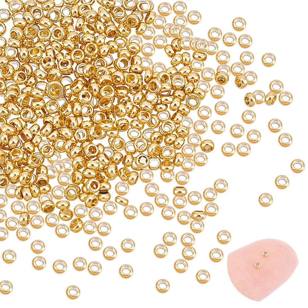 

400PCS 24K Gold Plated Spacer Beads 1.5mm Rondelle Stainless Steel Beads Metal Stopper Beads for Jewelry Making