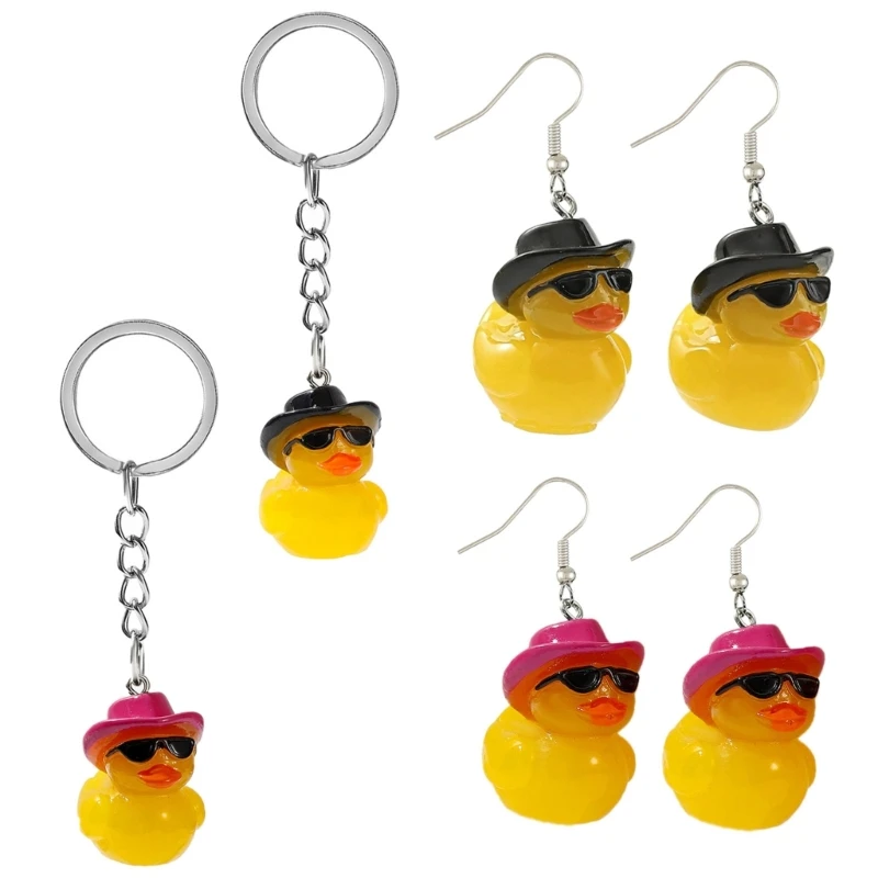 Unique Duck Keychain with Hat Eye Catching Little Duck Pendant Ear Hook Jewelry